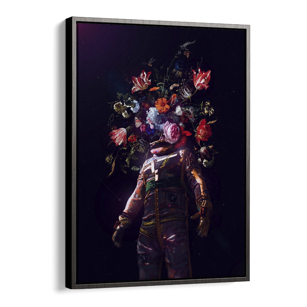 Full Bloom II By Francis Minoza Astronaut & Nasa Paintings, Space Art Prints Artwork in Black Floater Frame
