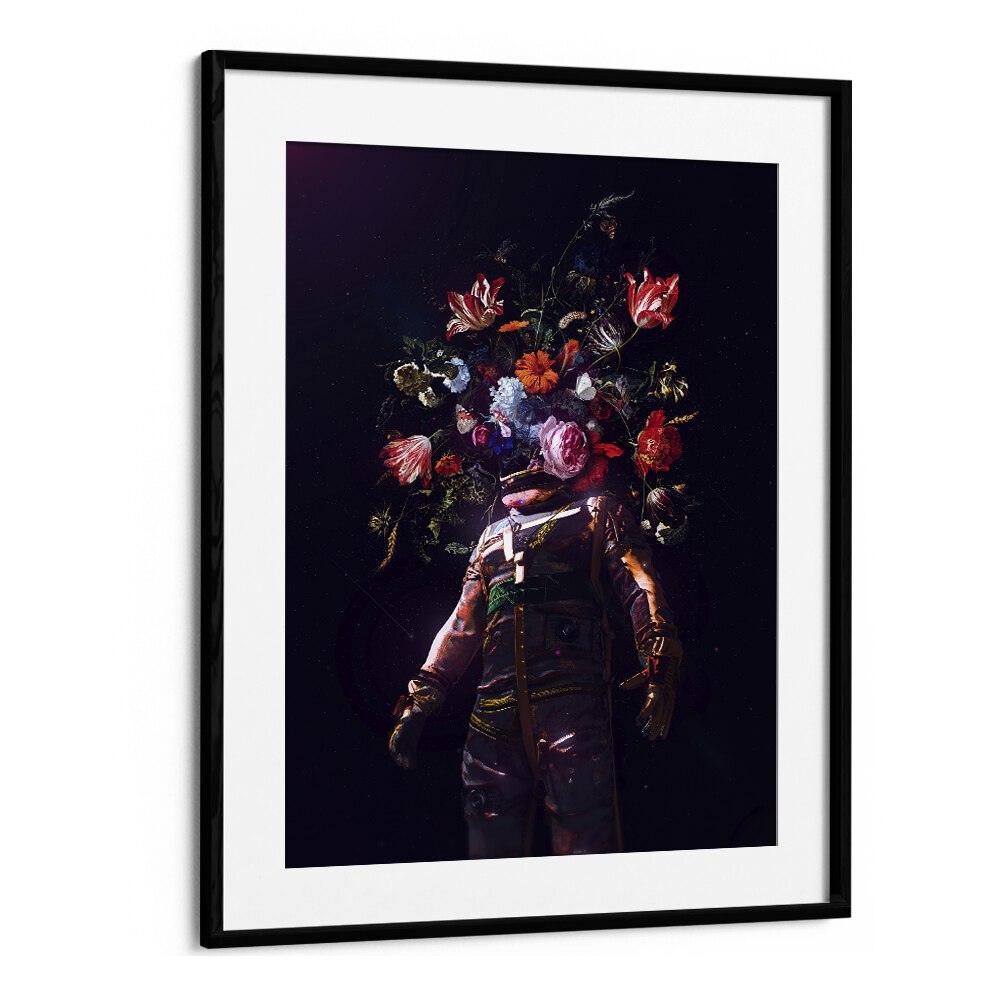 Full Bloom II By Francis Minoza Astronaut & Nasa Paintings, Space Art Prints Artwork in Black Frame With Mount
