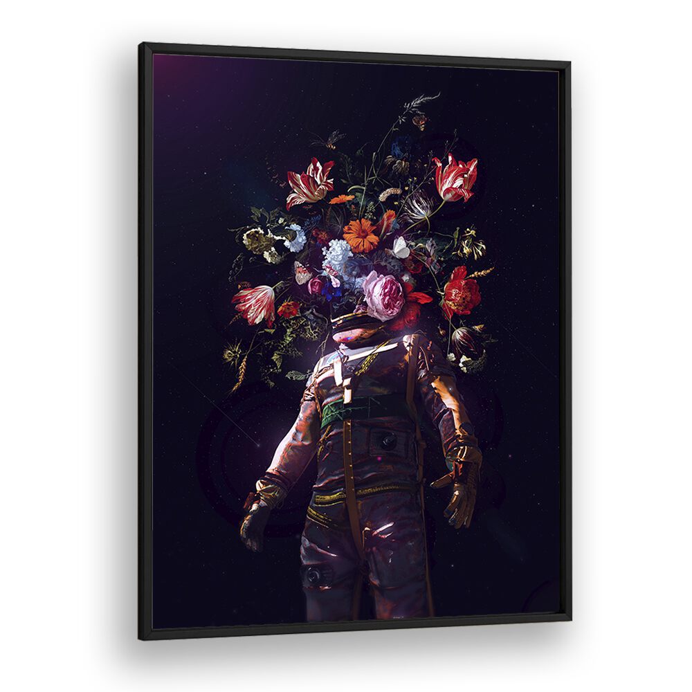 Full Bloom II By Francis Minoza Astronaut & Nasa Paintings, Space Art Prints Artwork in Black Plain Frame
