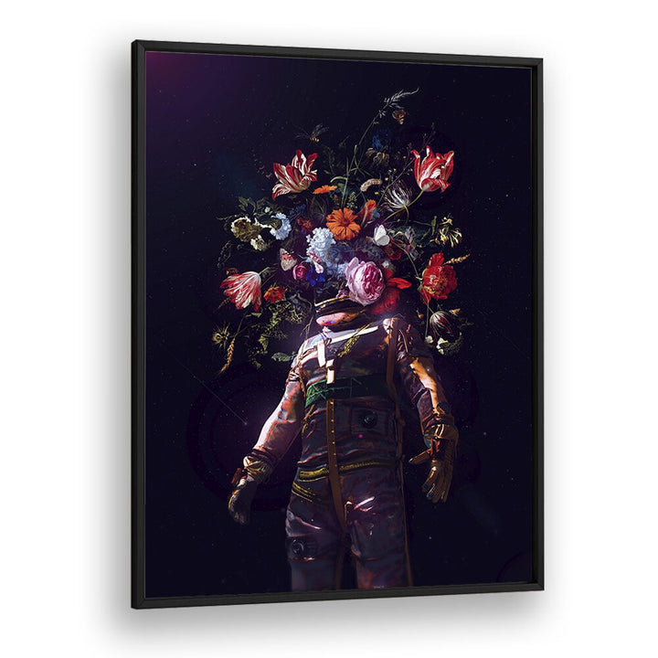 Full Bloom II By Francis Minoza Astronaut & Nasa Paintings, Space Art Prints Artwork in Black Plain Frame
