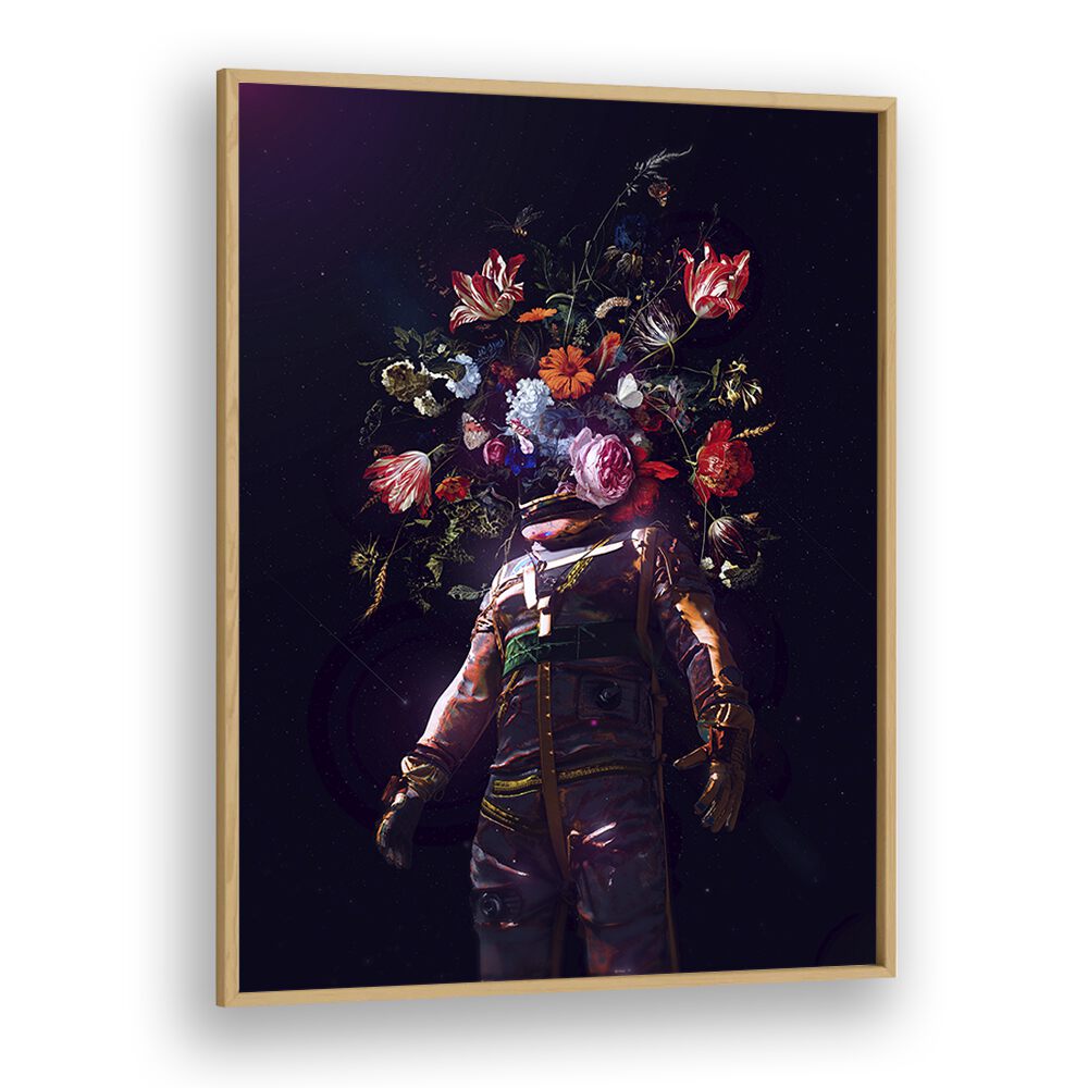 Full Bloom II By Francis Minoza Astronaut & Nasa Paintings, Space Art Prints Artwork in Oak Wood Plain Frame
