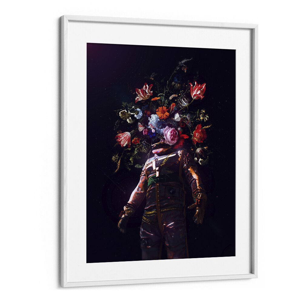 Full Bloom II By Francis Minoza Astronaut & Nasa Paintings, Space Art Prints Artwork in White Frame With Mount
