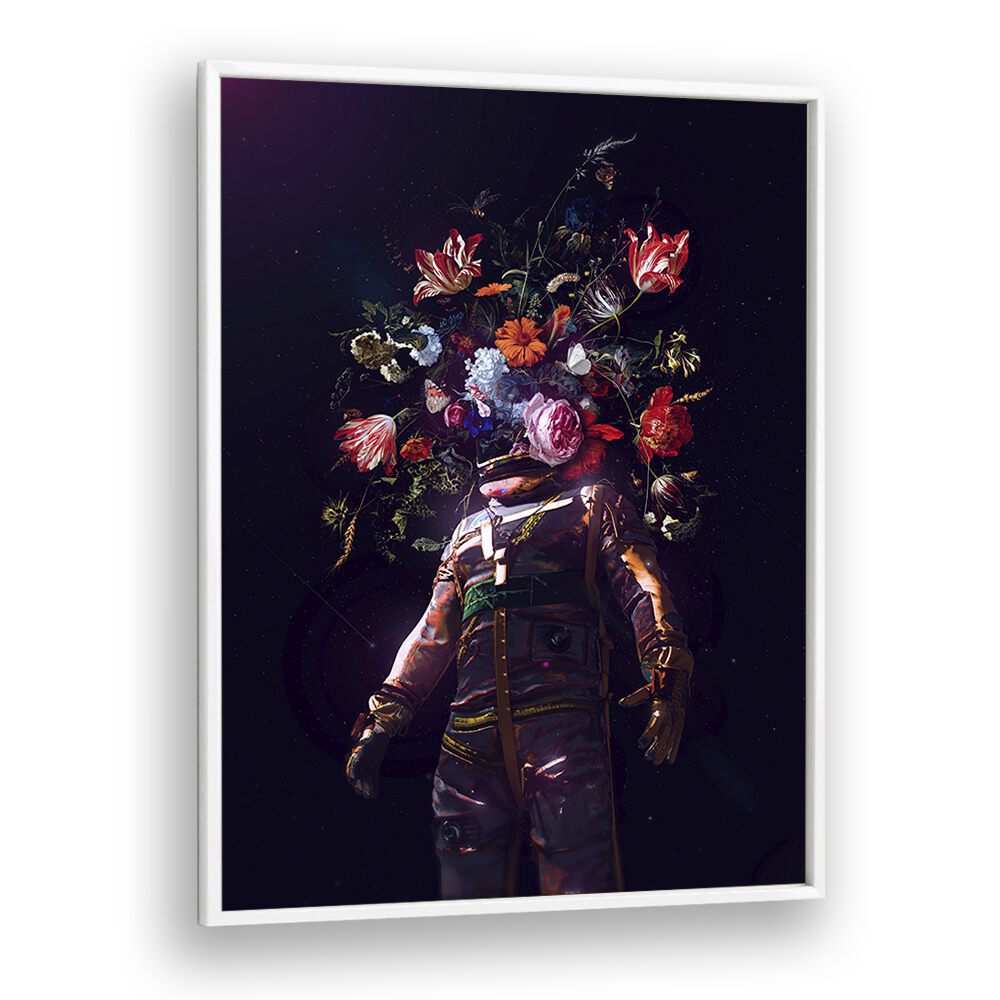 Full Bloom II By Francis Minoza Astronaut & Nasa Paintings, Space Art Prints Artwork in White Plain Frame
