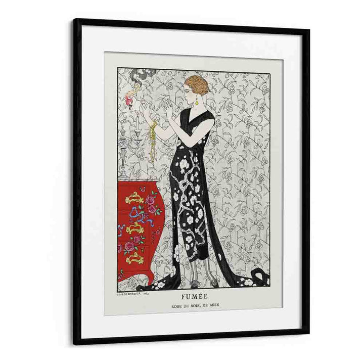 Fumee Robe Du Soir, De Beer (1921) George Barbier art painting Artwork in Black Frame With Mount