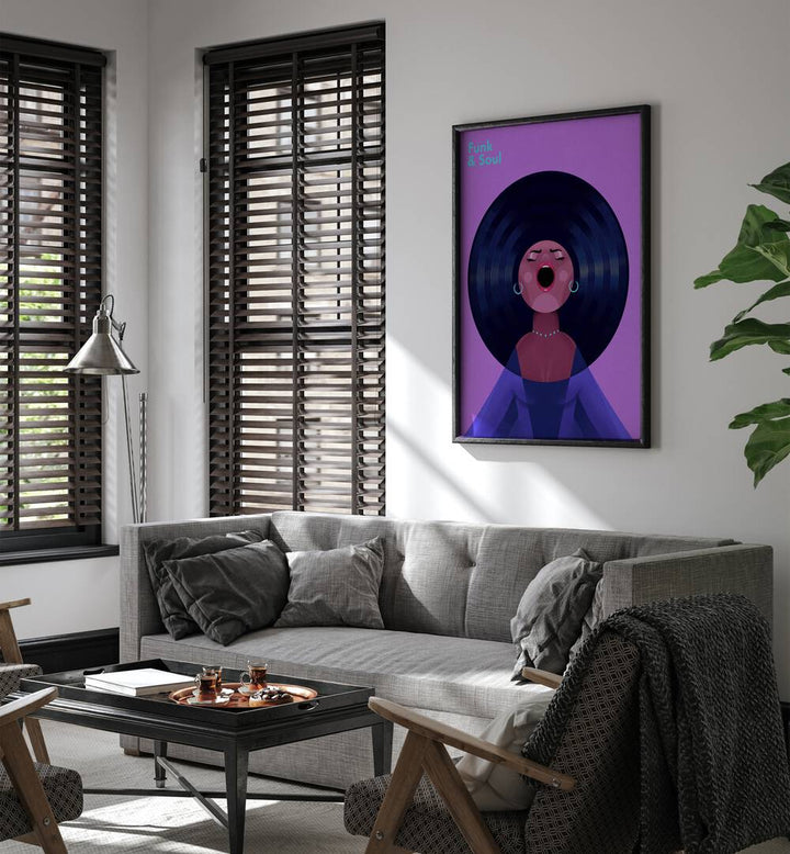 Stylish FUNK A SOUL, MUSIC POSTERS adorn a modern living space, adding vibrant personality and creativity.