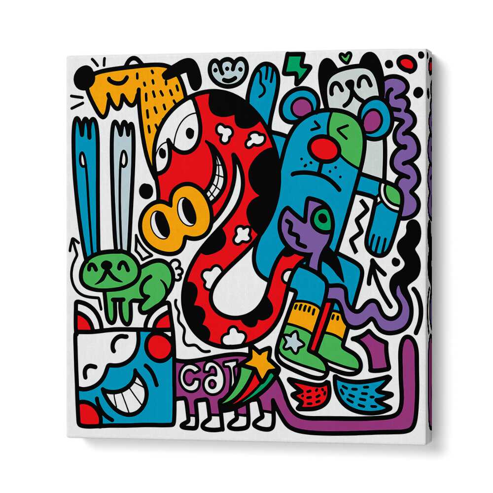 Funky Animals Doodle Art Comic Art Artwork in Gallery Wrap