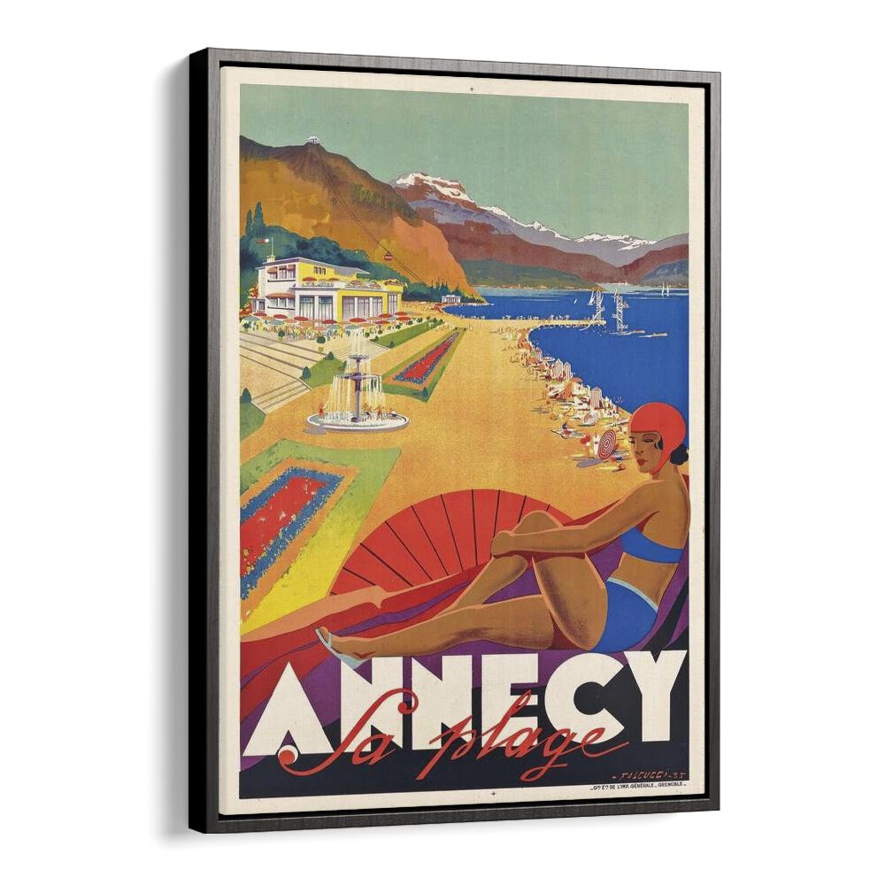 Fa Plage-Anncy Retro Vintage Travel Travel Posters in Black Floater Frame