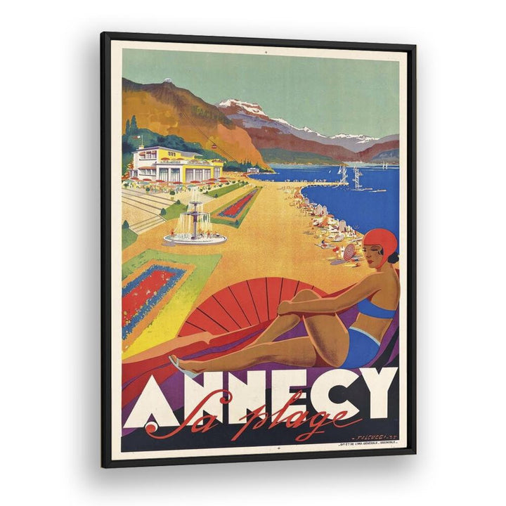 Fa Plage-Anncy Retro Vintage Travel Travel Posters in Black Plain Frame