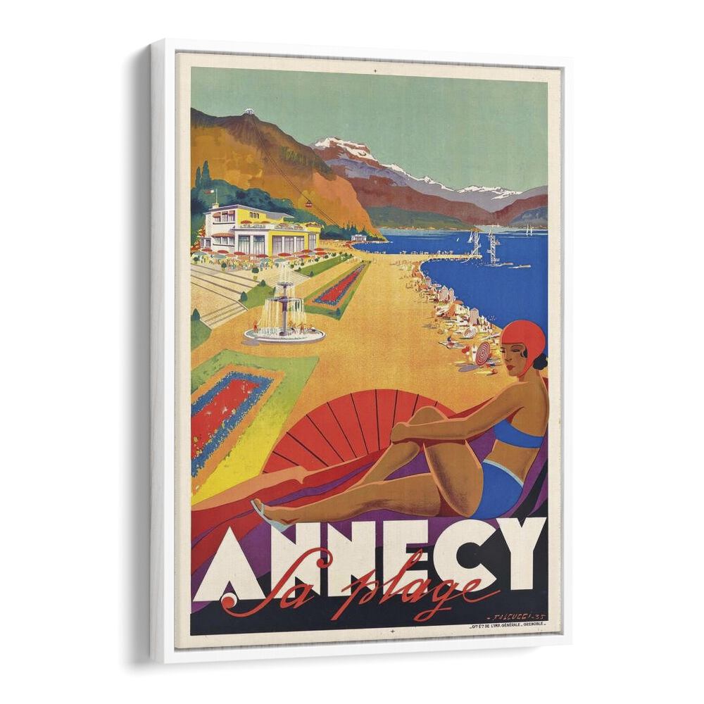 Fa Plage-Anncy Retro Vintage Travel Travel Posters in White Floater Frame