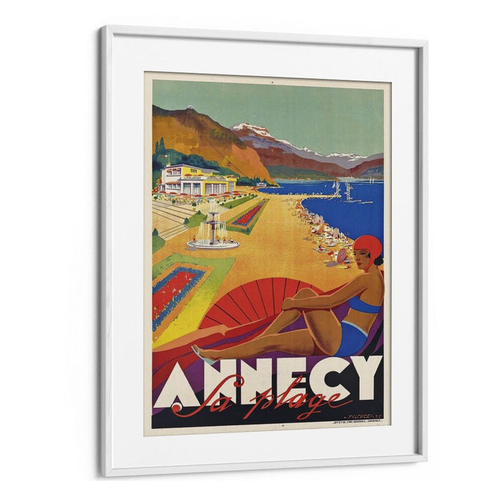 Fa Plage-Anncy Retro Vintage Travel Travel Posters in White Frame With Mount