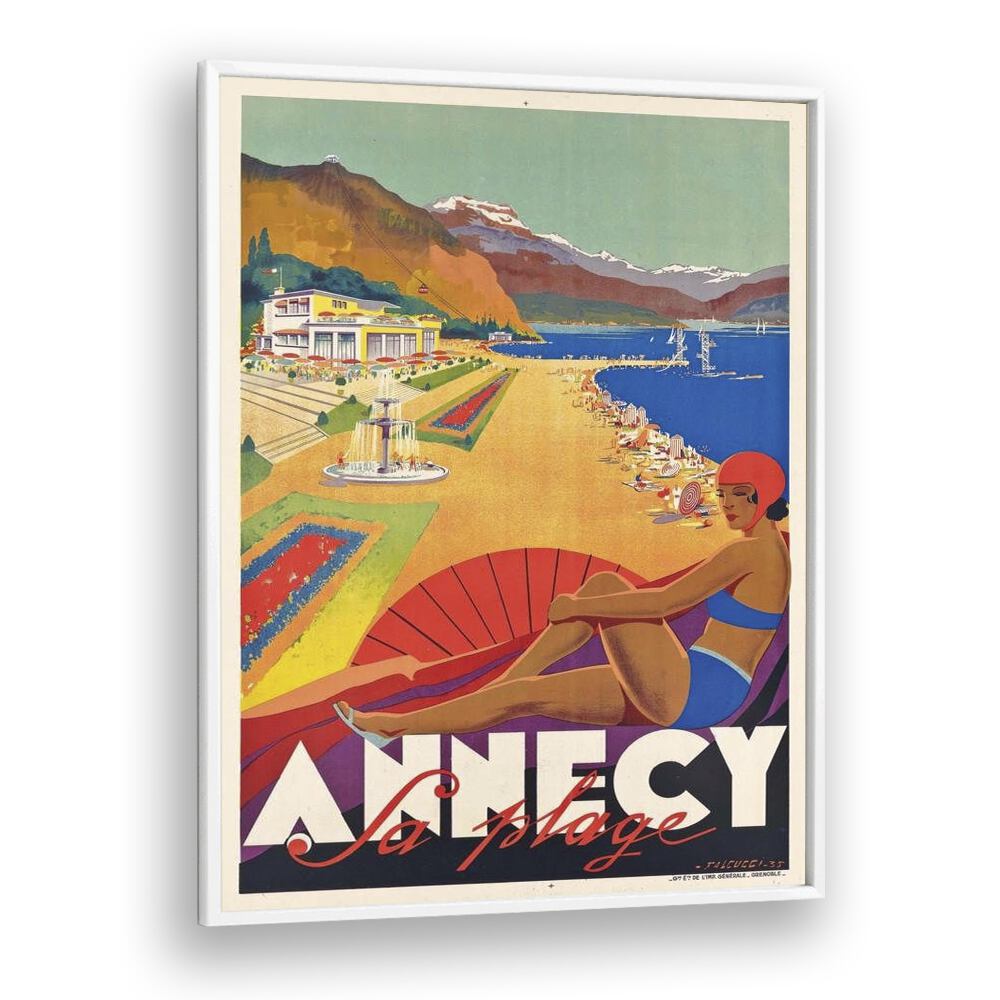 Fa Plage-Anncy Retro Vintage Travel Travel Posters in White Plain Frame