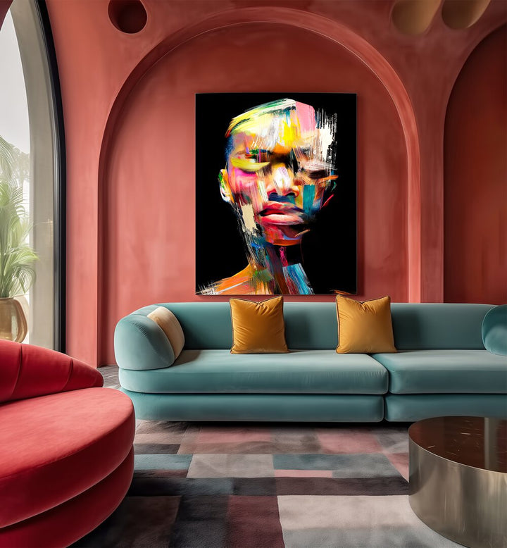 Vibrant FACELESS III, ABSTRACT PAINTINGS by Philippe HUGONNARD enhance modern interiors with a striking artistic flair.