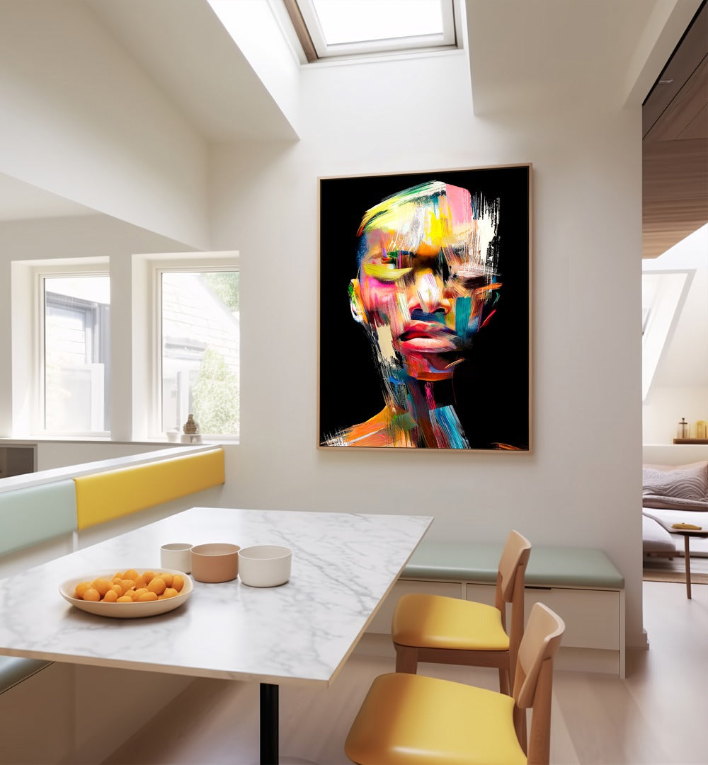 Colorful FACELESS III, ABSTRACT PAINTINGS by Philippe HUGONNARD, enhancing modern interior spaces with style.