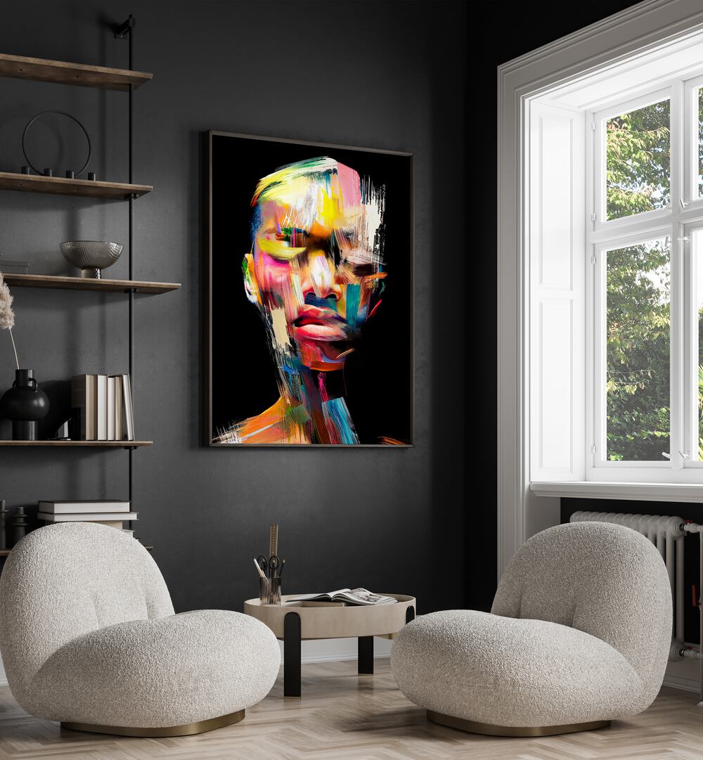 Vibrant FACELESS III, ABSTRACT PAINTINGS by Philippe HUGONNARD, enhancing modern living spaces with bold colors.