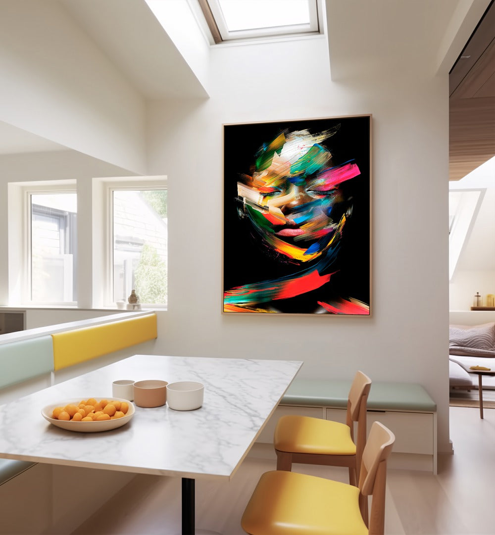 Vibrant colors blend in the FACELESS VI, ABSTRACT PAINTINGS by Philippe HUGONNARD, enhancing modern interiors beautifully.