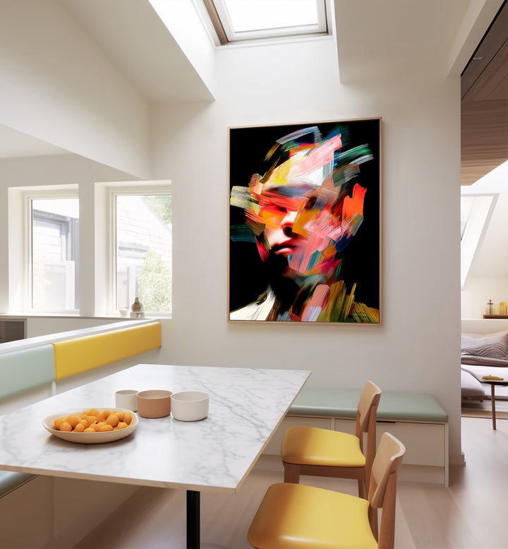 Colorful abstract art piece, FACELESS VII by Philippe HUGONNARD, enhancing modern interiors with unique style.