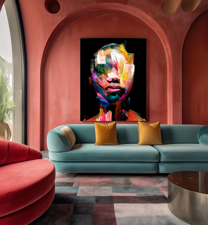 Vibrant and stylish, FACELESS XII, ABSTRACT PAINTINGS enhances modern decor with its striking colors and design.