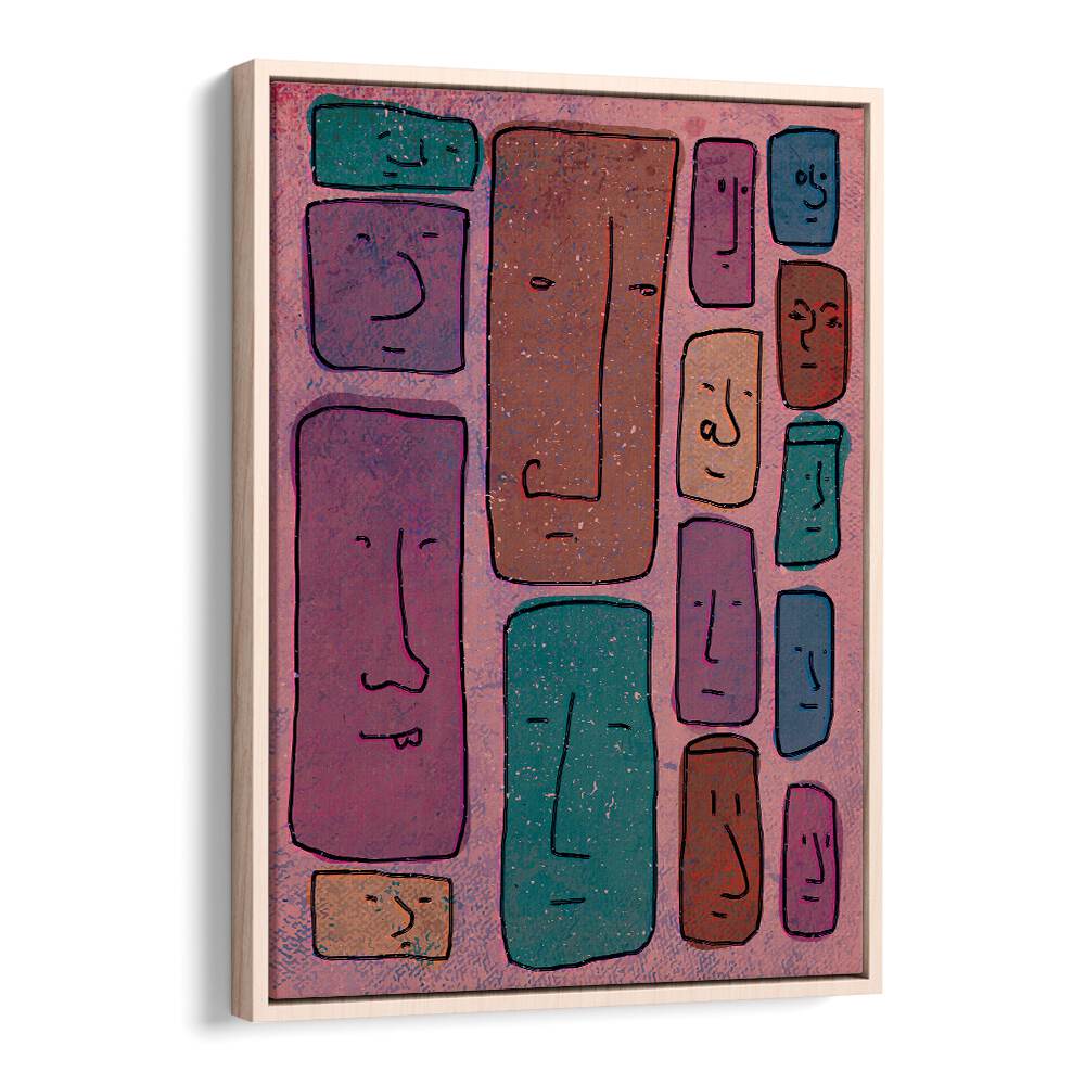 Faces Abstract Art Abstract Paintings in Oak Wood Floater Frame