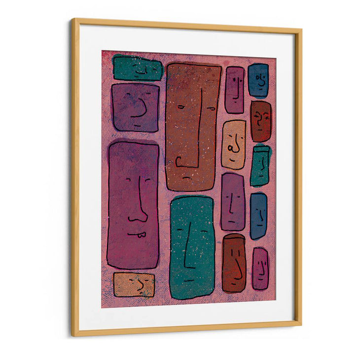 Faces Abstract Art Abstract Paintings in Oak Wood Frame With Mount