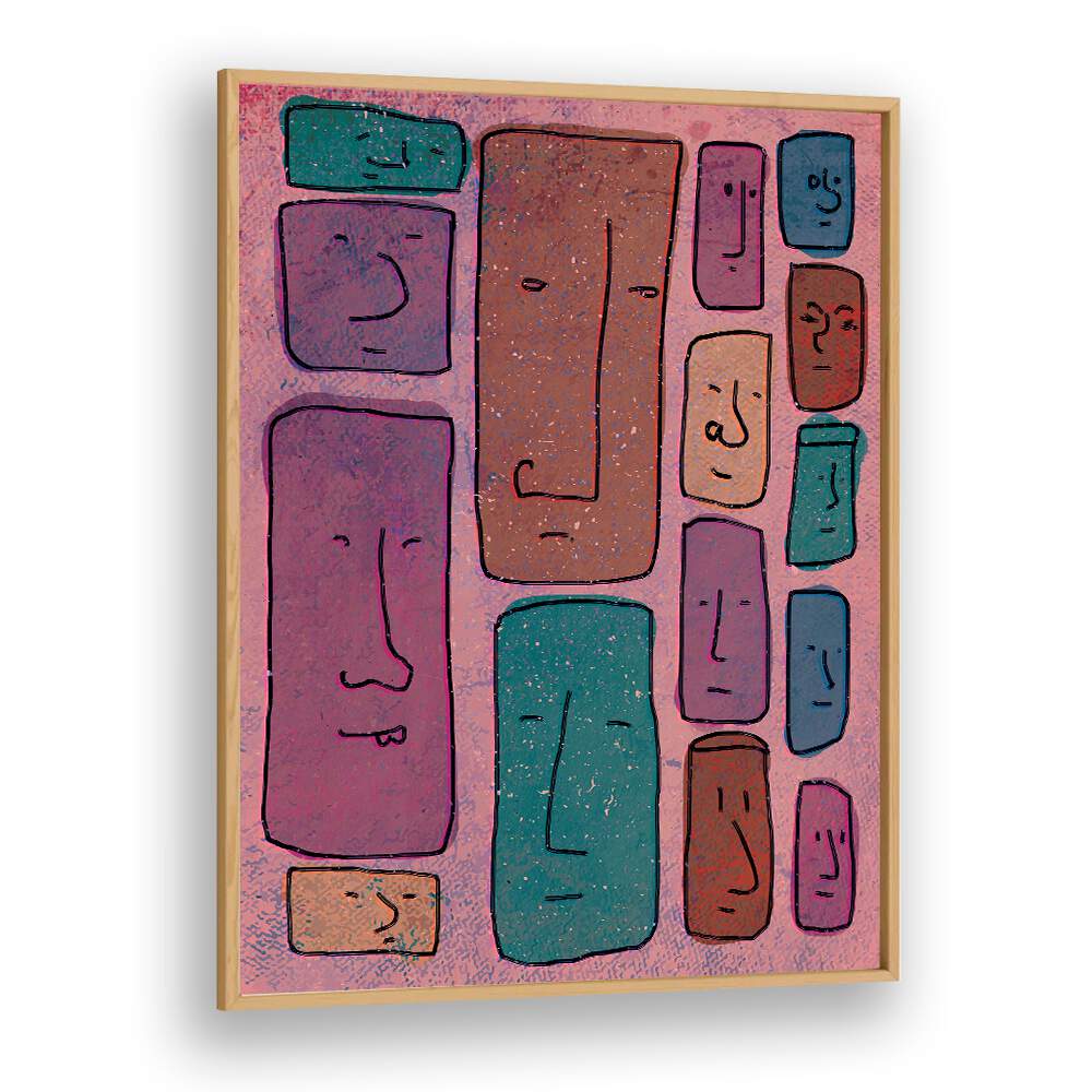 Faces Abstract Art Abstract Paintings in Oak Wood Plain Frame