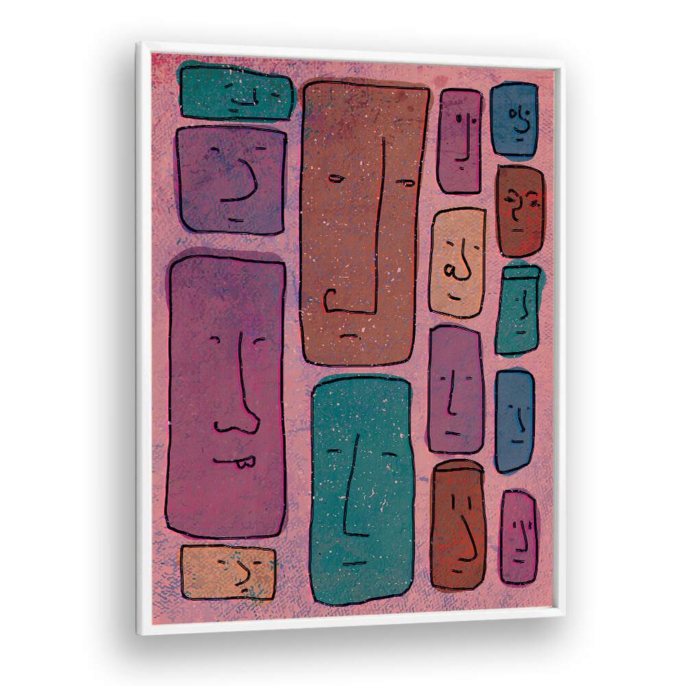 Faces Abstract Art Abstract Paintings in White Plain Frame