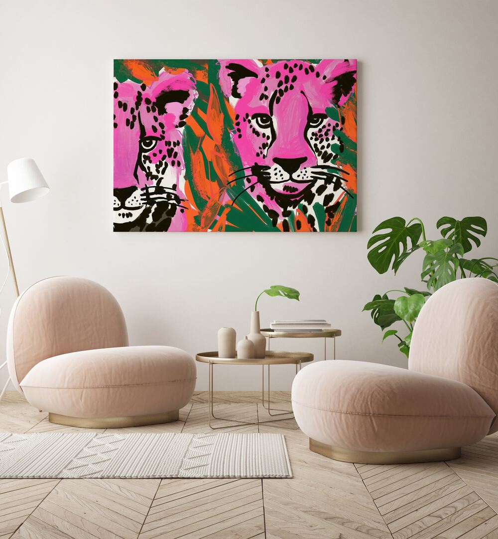 Faces Of Lion By Treechild Wildlife Art Prints in Gallery Wrap placed on a Cream Colored Wall in the Drawing Room