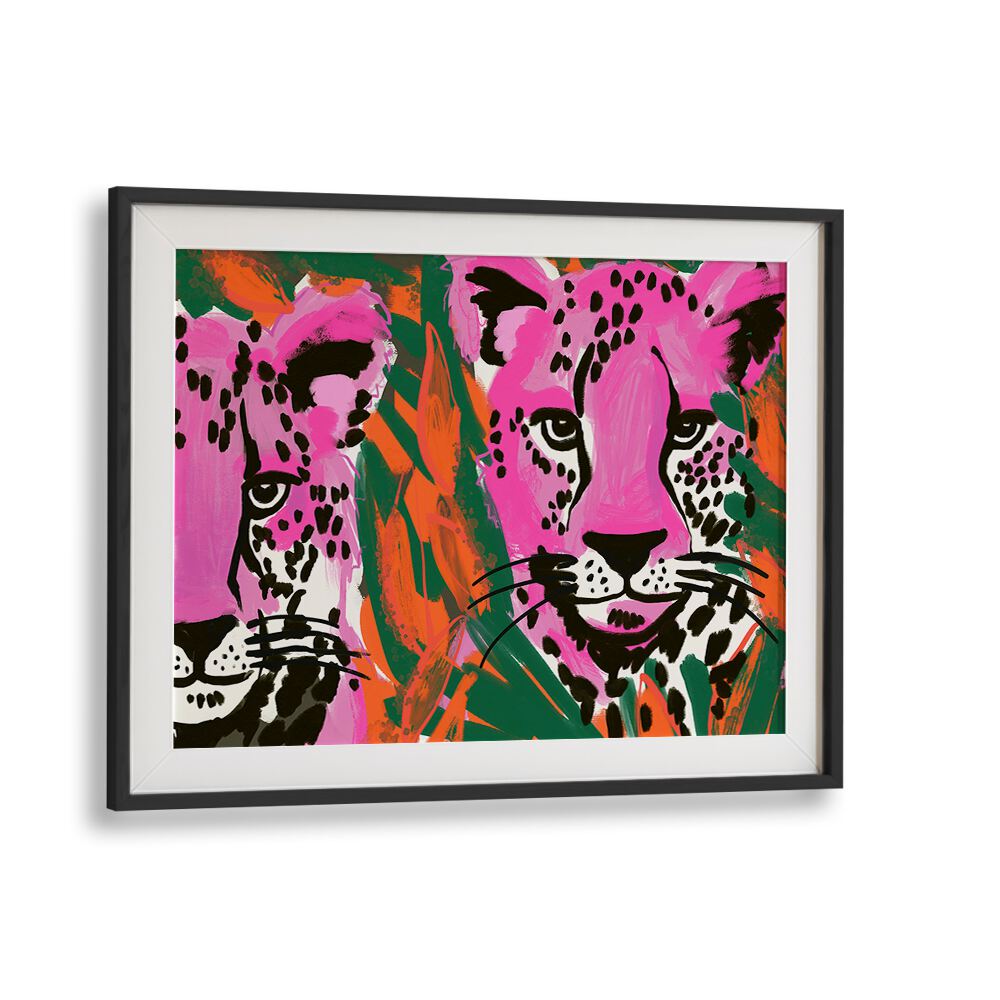 Faces Of Lion By Treechild Wildlife Art Prints in Black Frame With Mount