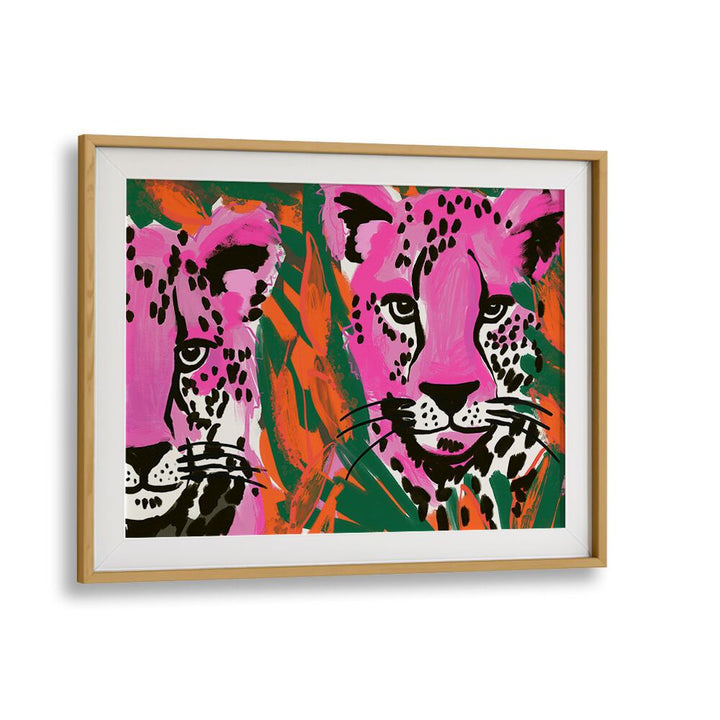 Faces Of Lion By Treechild Wildlife Art Prints in Oak Wood Frame With Mount