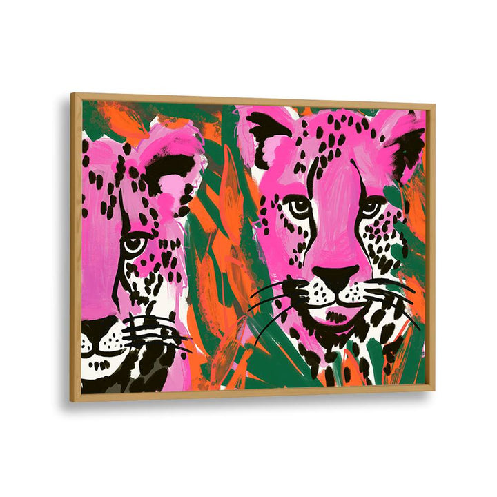 Faces Of Lion By Treechild Wildlife Art Prints in Oak Wood Plain Frame