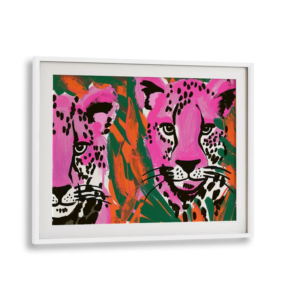 Faces Of Lion By Treechild Wildlife Art Prints in White Frame With Mount