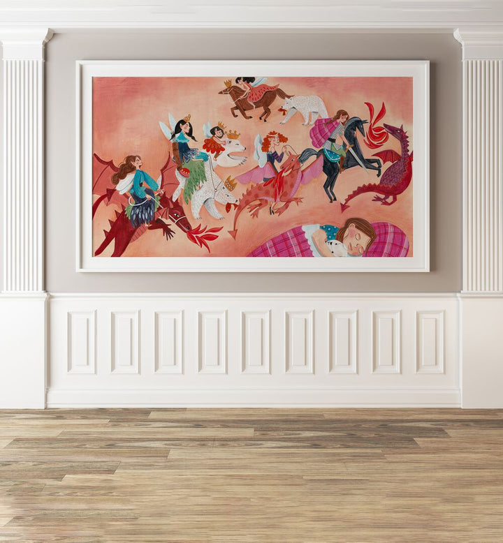 Fairy By Caroline Bonne Muller Kids Room Painting in White Frame With Mount on a wall 