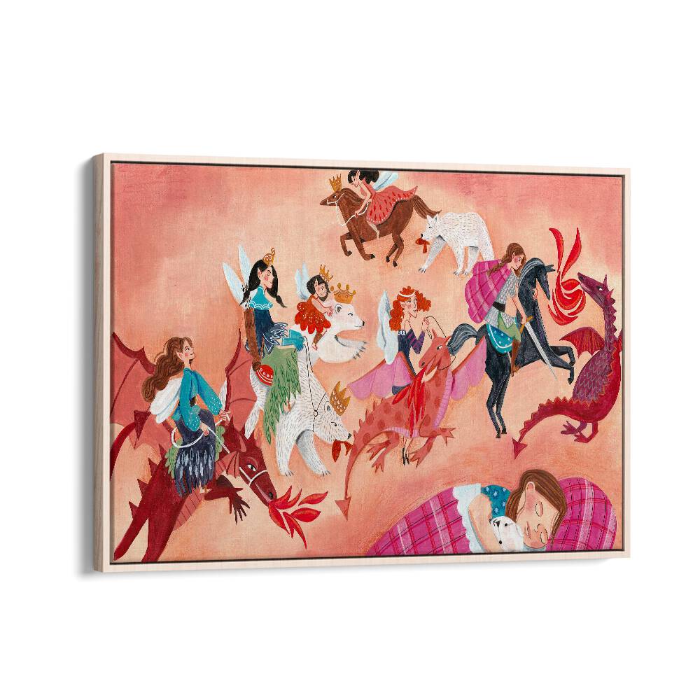 Fairy By Caroline Bonne Muller Kids Room Painting in Oak Wood Floater Frame