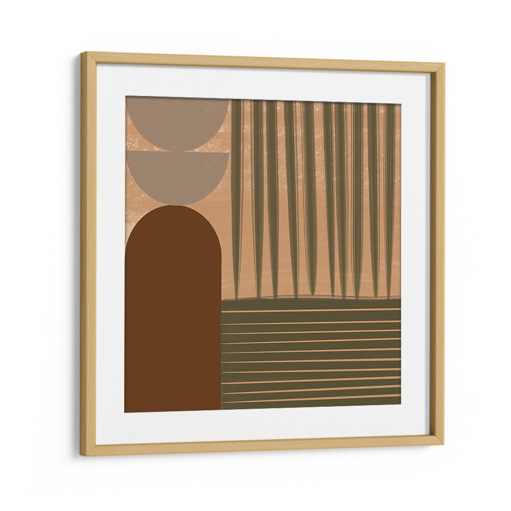 Fall Geometric by Nilesh Kulkarni Abstract Paintings in Oak Wood Frame With Mount