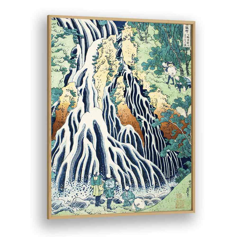 Falling Mist Waterfall At Mount Kurokami In Shimotsuke Province By Katsushika Hokusai Japanese Paintings in Oak Wood Plain Frame