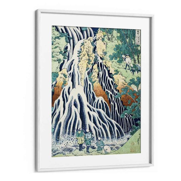 Falling Mist Waterfall At Mount Kurokami In Shimotsuke Province By Katsushika Hokusai Japanese Paintings in White Frame With Mount