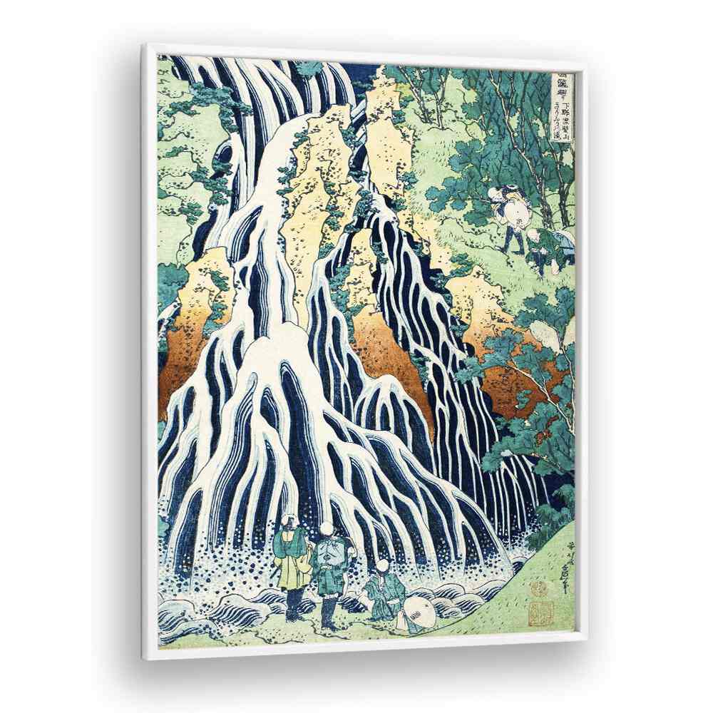 Falling Mist Waterfall At Mount Kurokami In Shimotsuke Province By Katsushika Hokusai Japanese Paintings in White Plain Frame