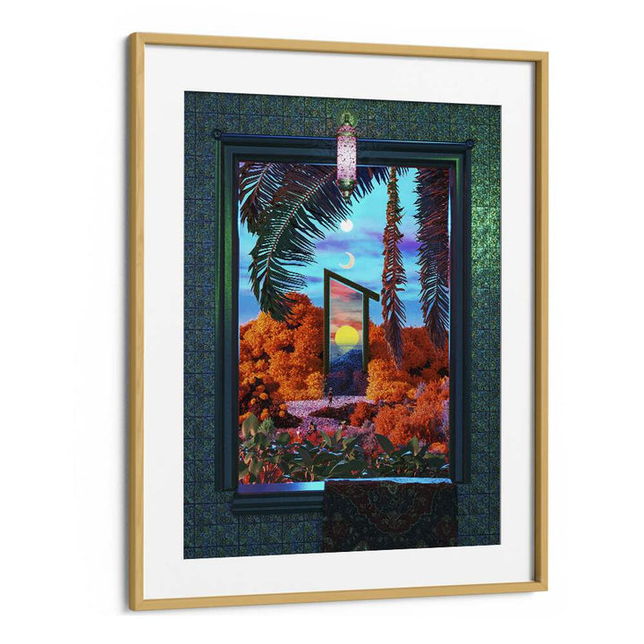 Fantasy Portal Scene By Cosmo Zach Surreal Art Prints in Oak Wood Frame With Mount