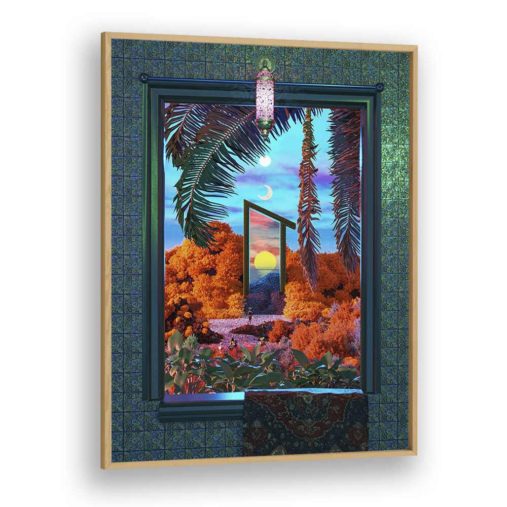 Fantasy Portal Scene By Cosmo Zach Surreal Art Prints in Oak Wood Plain Frame