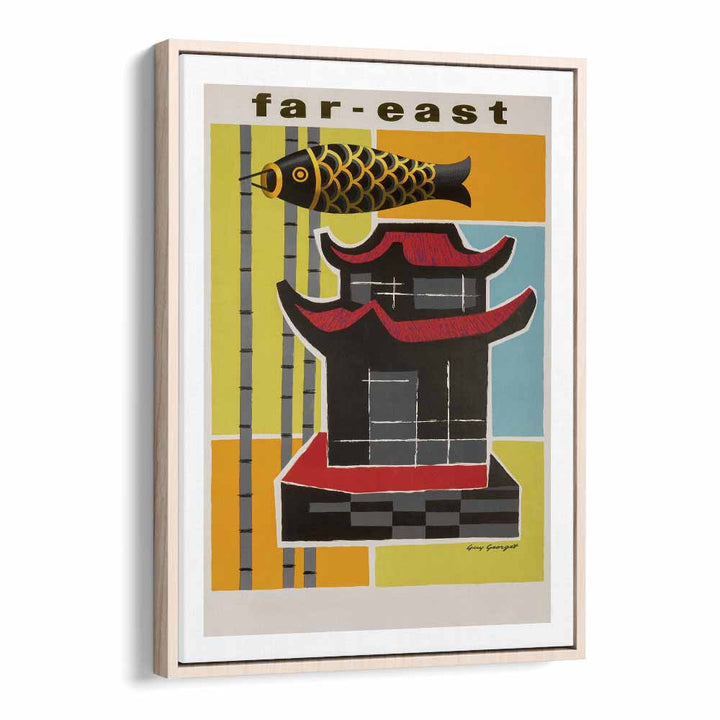 Far East  Travel Posters in Oak Wood Floater Frame