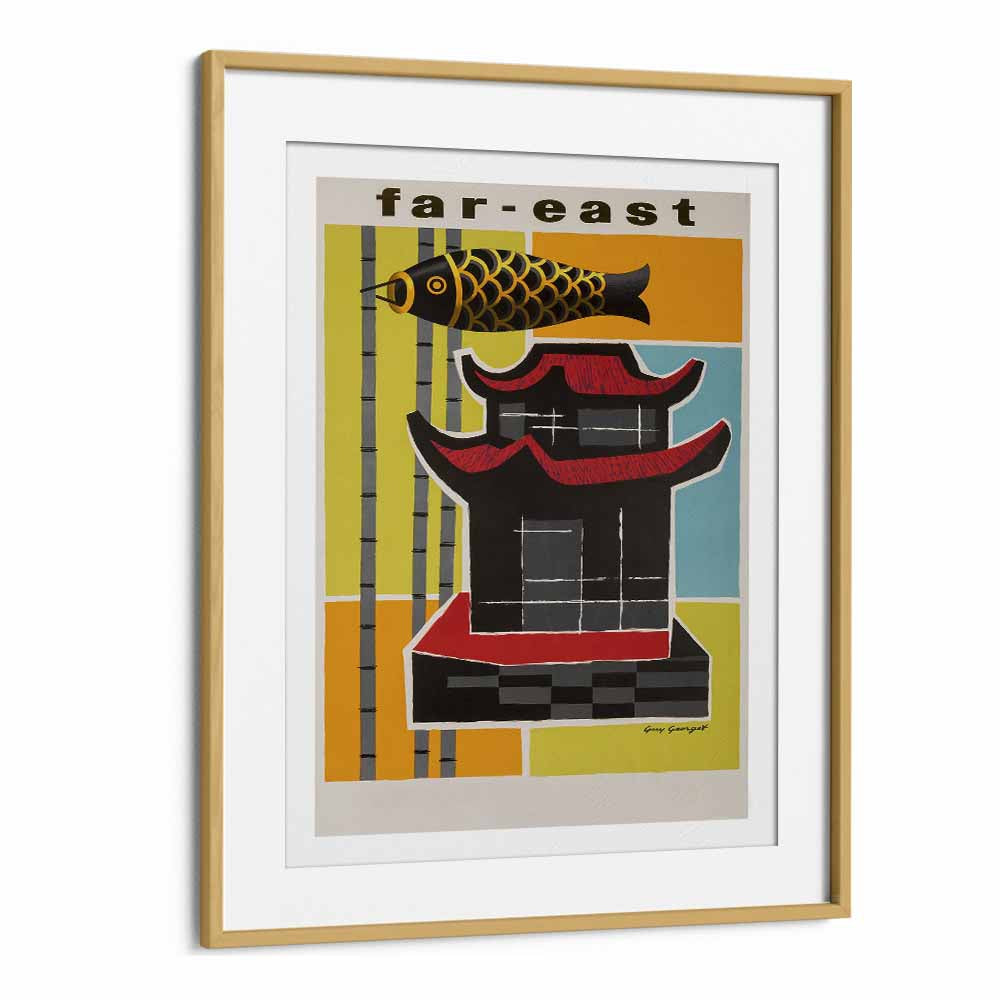 Far East  Travel Posters in Oak Wood Frame With Mount