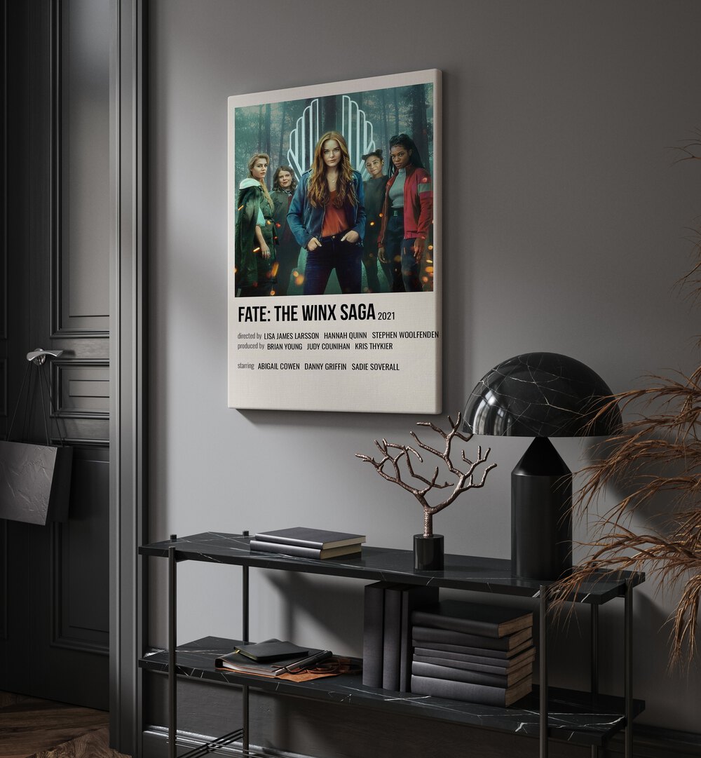 Fate-The Winx Saga 2021 Movie Posters in Gallery Wrap placed on a wall behind a table and beside a door