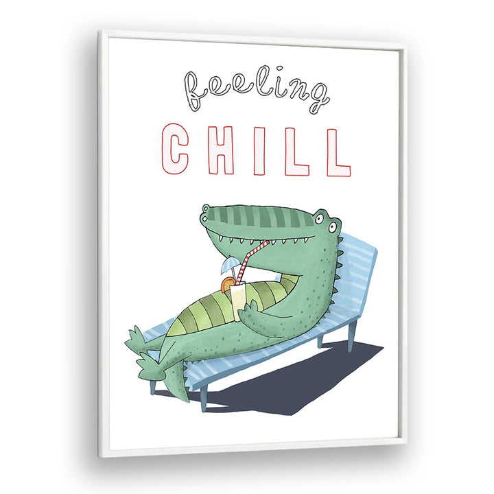 Feeling Chill Funny Crocodile Lounging In The Sunshine By Carla Daly Kids Painting in White Plain Frame