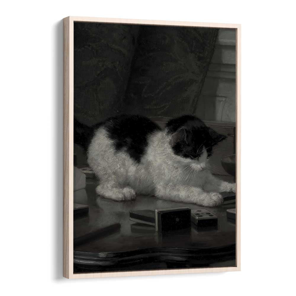 Feline Majesty The Enigmatic Cat Gothic Art Prints in Oak Wood Floater Frame