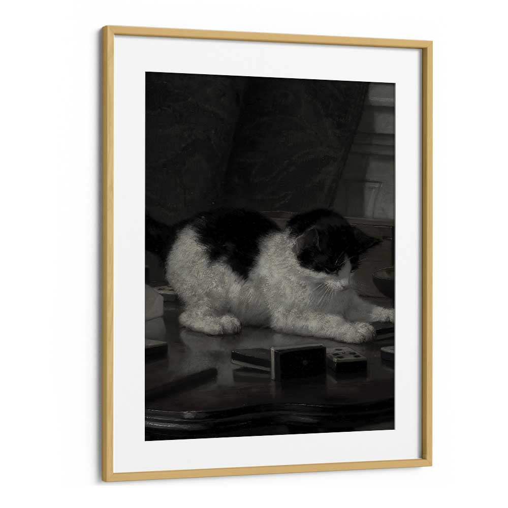 Feline Majesty The Enigmatic Cat Gothic Art Prints in Oak Wood Frame With Mount