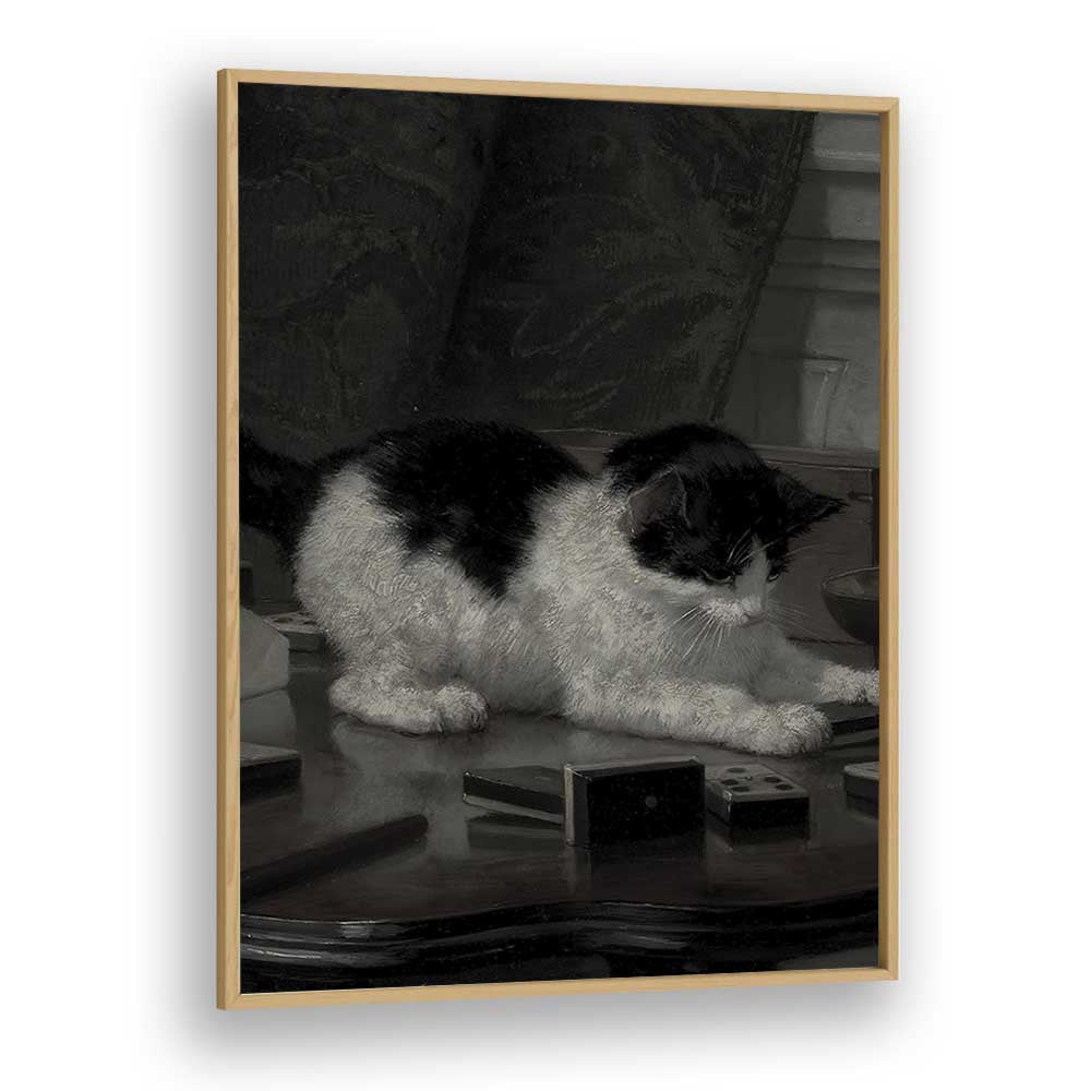 Feline Majesty The Enigmatic Cat Gothic Art Prints in Oak Wood Plain Frame