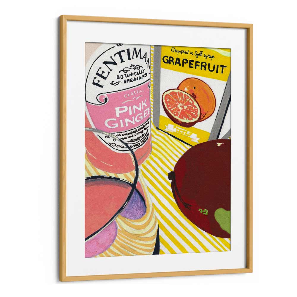 Fentima Grapefruit by Studio Mandariini Kitchen Posters Kitchen Art Prints in Oak Wood Frame With Mount