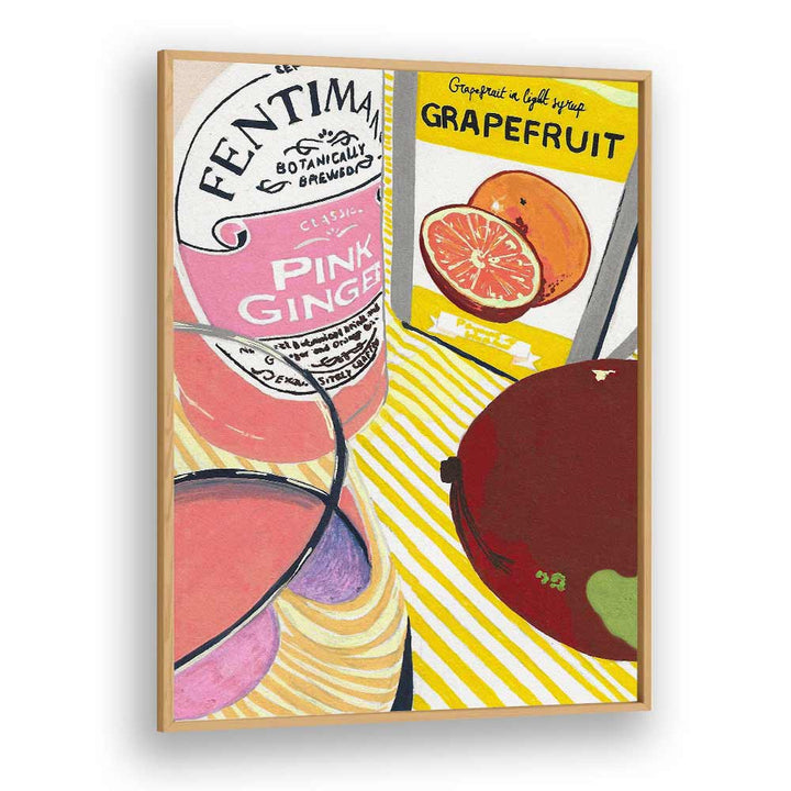 Fentima Grapefruit by Studio Mandariini Kitchen Posters Kitchen Art Prints in Oak Wood Plain Frame