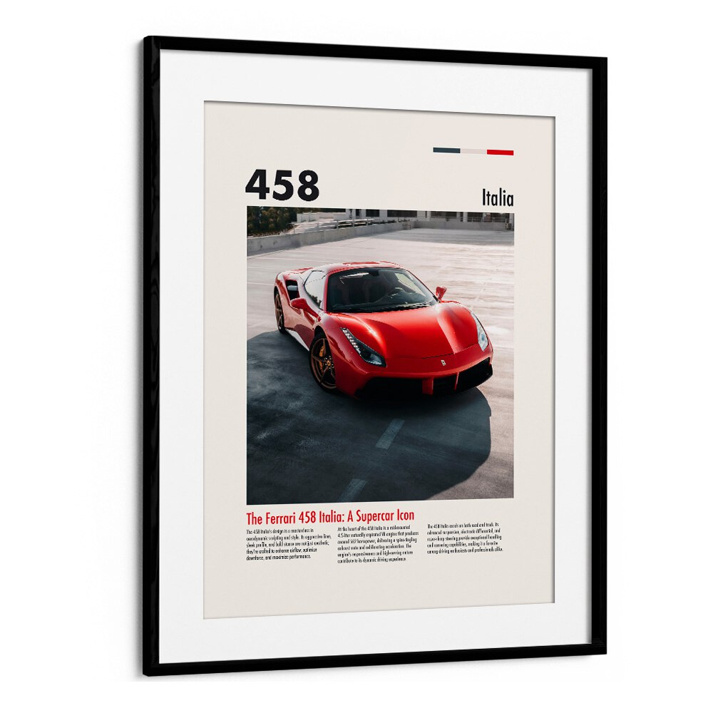 Ferarri 458 Italia Car Posters Automotive Wall Art Prints in Black Frame With Mount