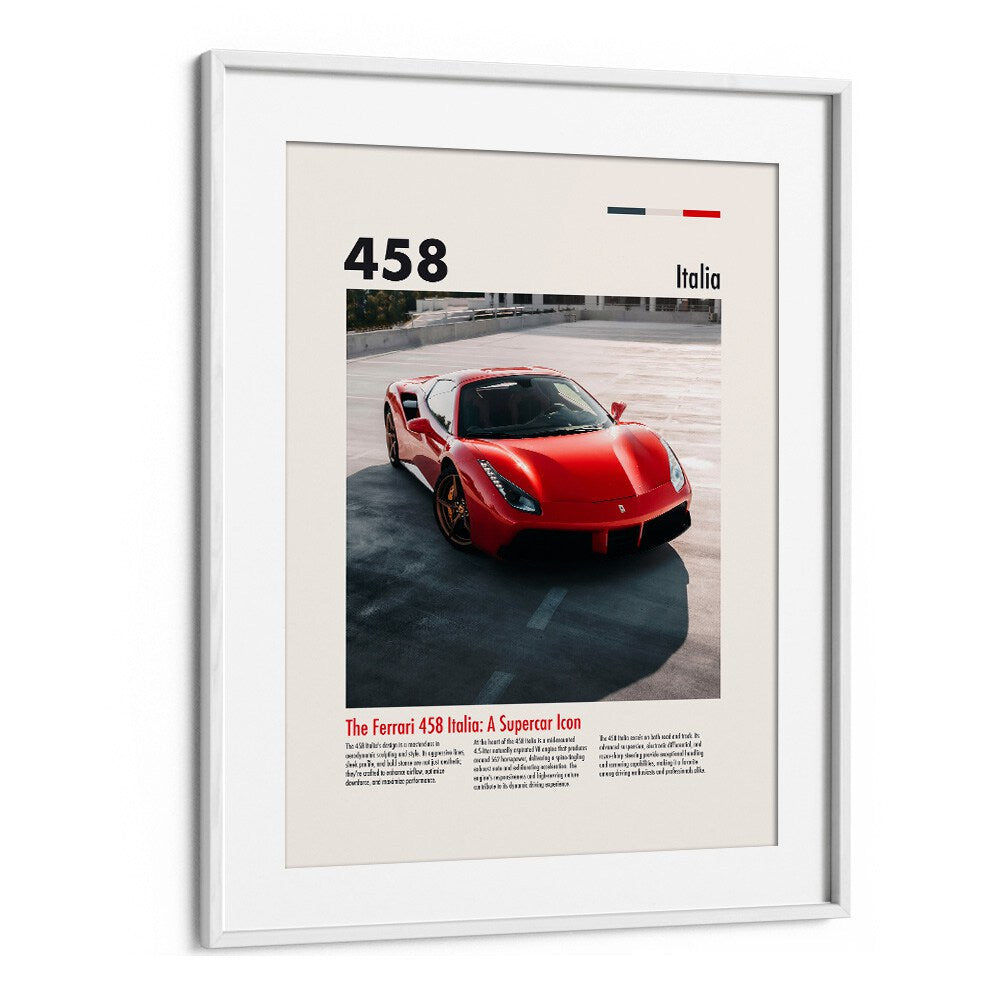 Ferarri 458 Italia Car Posters Automotive Wall Art Prints in White Frame With Mount