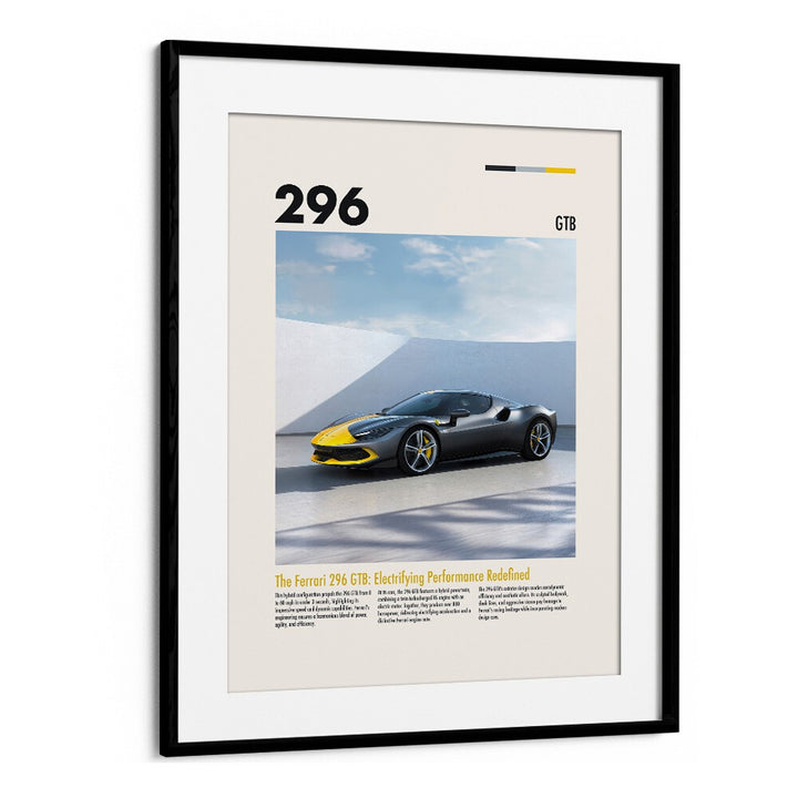 Ferrari 296 GTB Car Posters Automotive Wall Art Prints in Black Frame With Mount